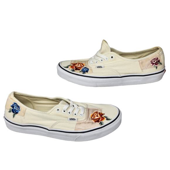 Vans Shoes Mens 10 Cream Floral Rose Embroidered Low Tops Skater Like New - Picture 1 of 12